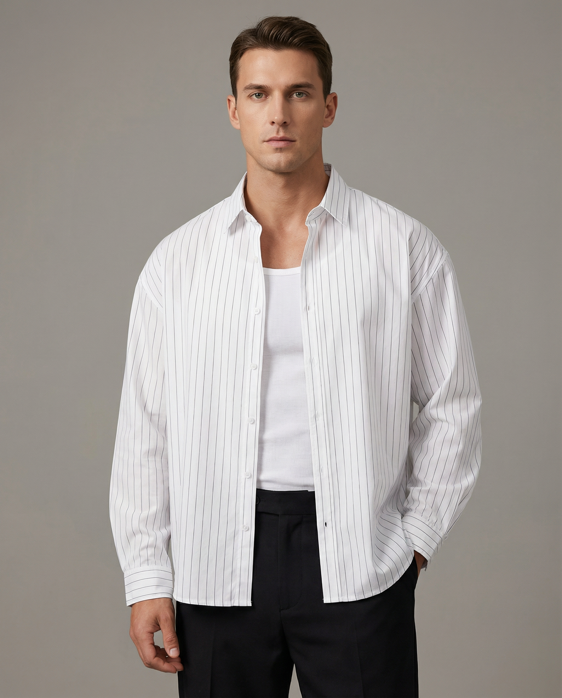 Men's Casual Shirt – Trendy Striped Long Sleeve Top for Effortless Street Style 2