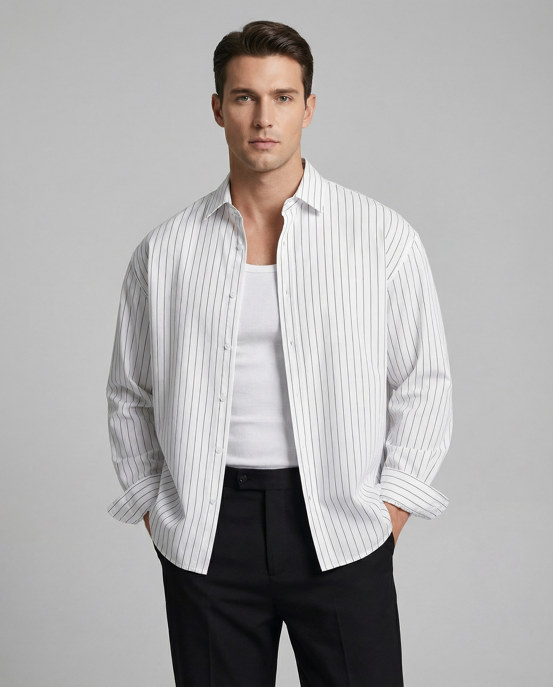 Men's Casual Shirt – Trendy Striped Long Sleeve Top for Effortless Street Style 3