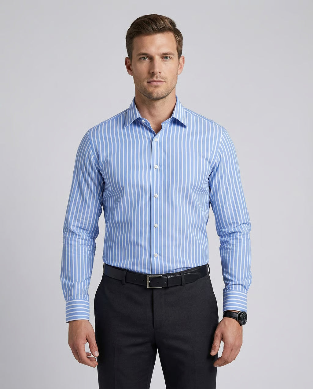 Men's Stripe Shirt – Stylish Long Sleeve Business Casual Top 1