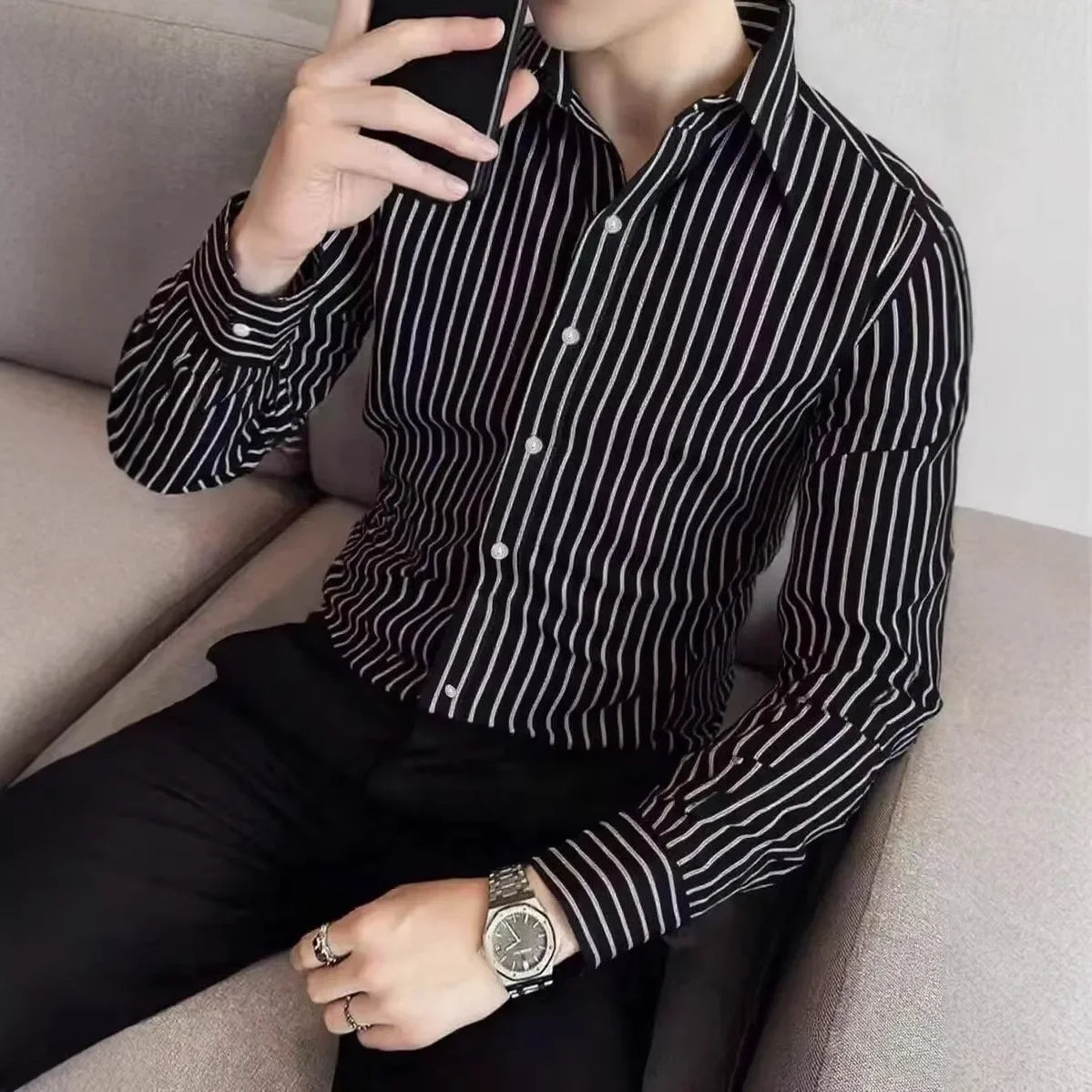 Men's Stripe Shirt – Stylish Long Sleeve Business Casual Top 4