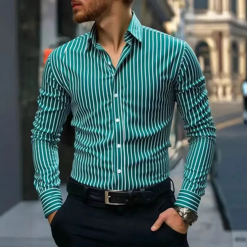Men's Stripe Shirt – Stylish Long Sleeve Business Casual Top 5