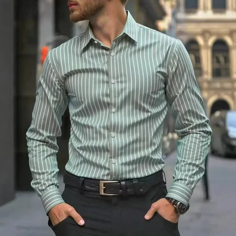 Men's Stripe Shirt – Stylish Long Sleeve Business Casual Top 6