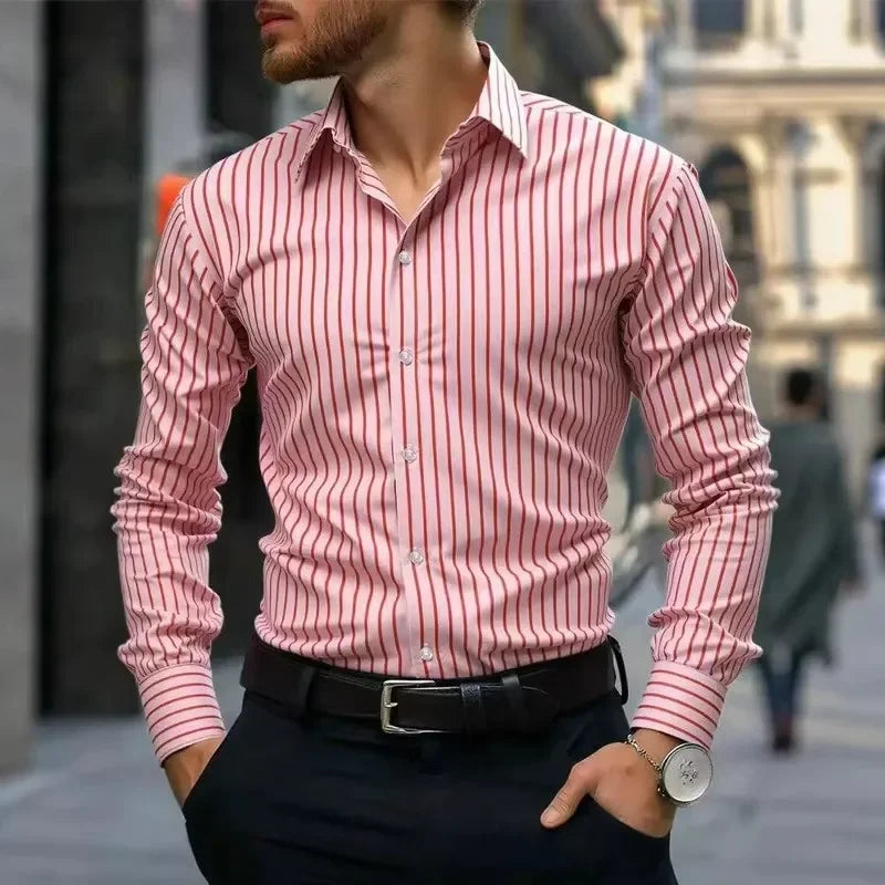 Men's Stripe Shirt – Stylish Long Sleeve Business Casual Top 7