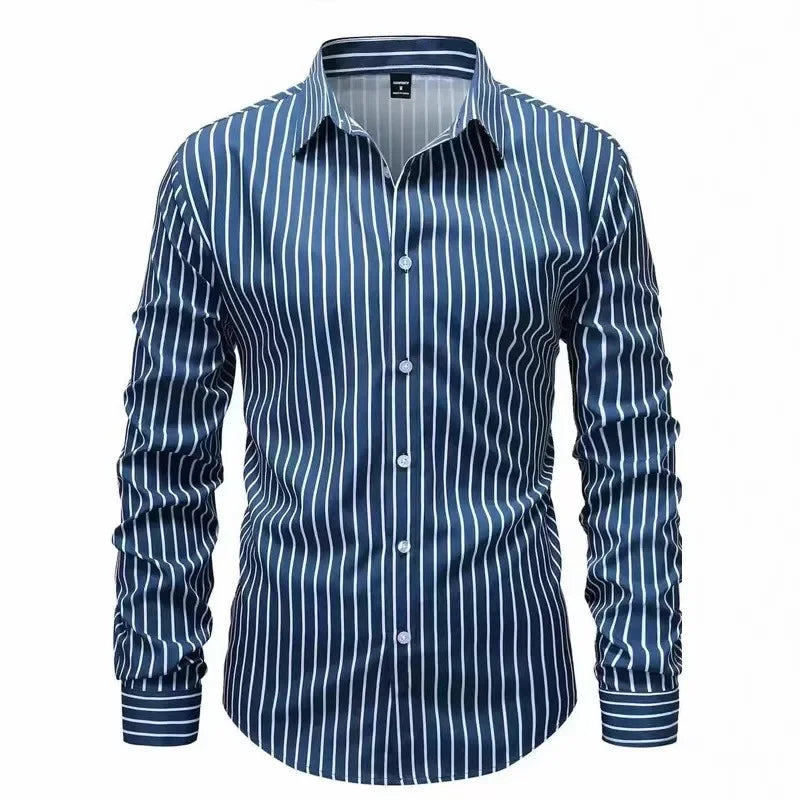 Men's Stripe Shirt – Stylish Long Sleeve Business Casual Top 8