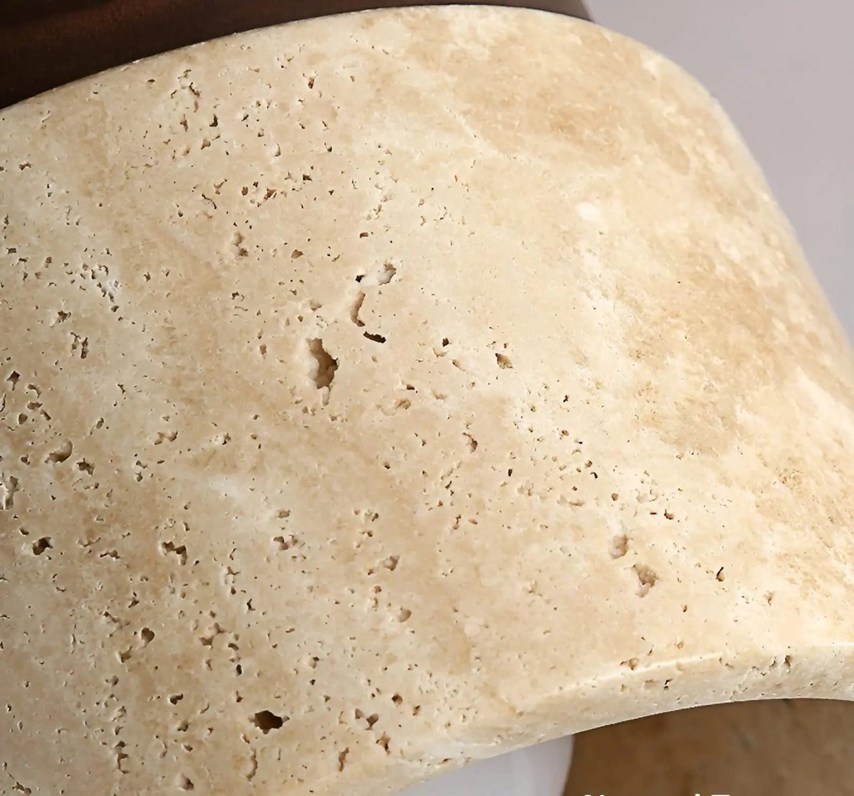 Rustic Travertine Ceiling Lamp – Wabi-Sabi Stone & Wood Flush Mount Ceiling Light, Japandi Lighting, Walnut or Natural Wood – TravaGlow