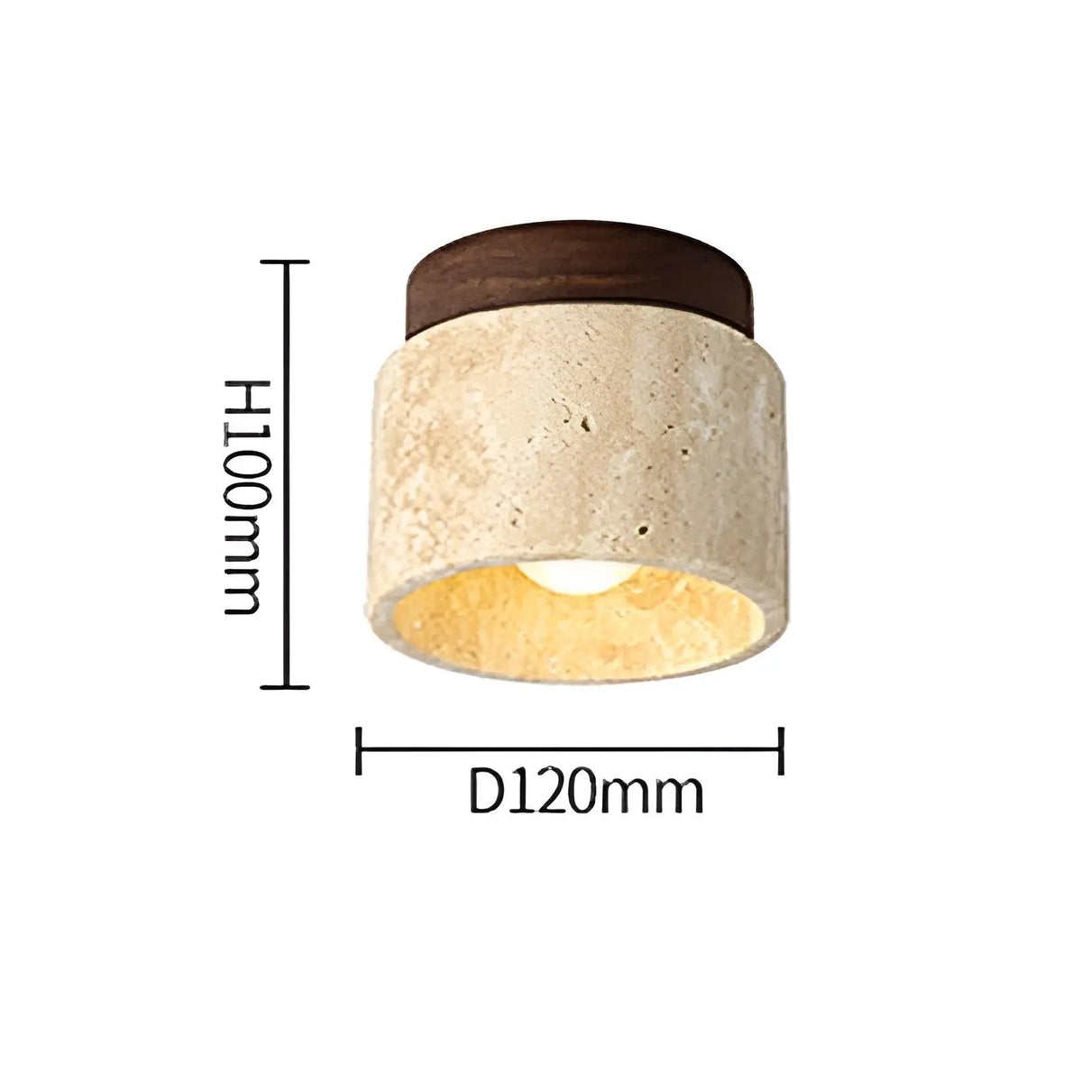 Rustic Travertine Ceiling Lamp – Wabi-Sabi Stone & Wood Flush Mount Ceiling Light, Japandi Lighting, Walnut or Natural Wood – TravaGlow