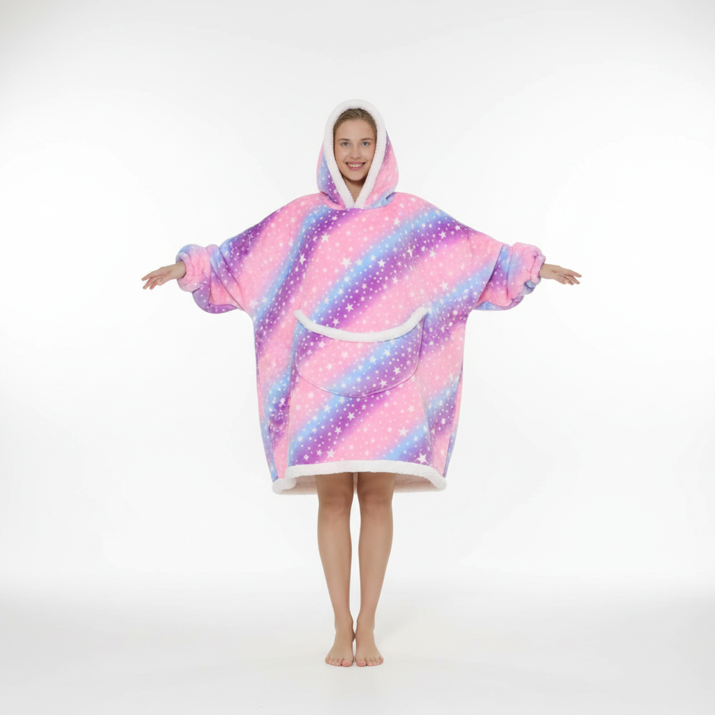 Oversized Fleece Blanket – Wearable Blanket Hoodie with Pockets, Cozy Unicorn & Rainbow Designs, 7 Colors – SnuggleHood