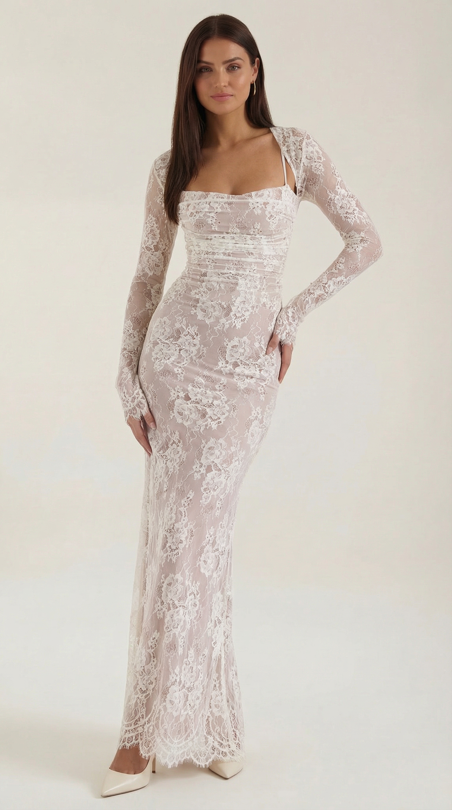 Women's Lace Maxi Dress V-Neck Sleeveless Floral Lace 0
