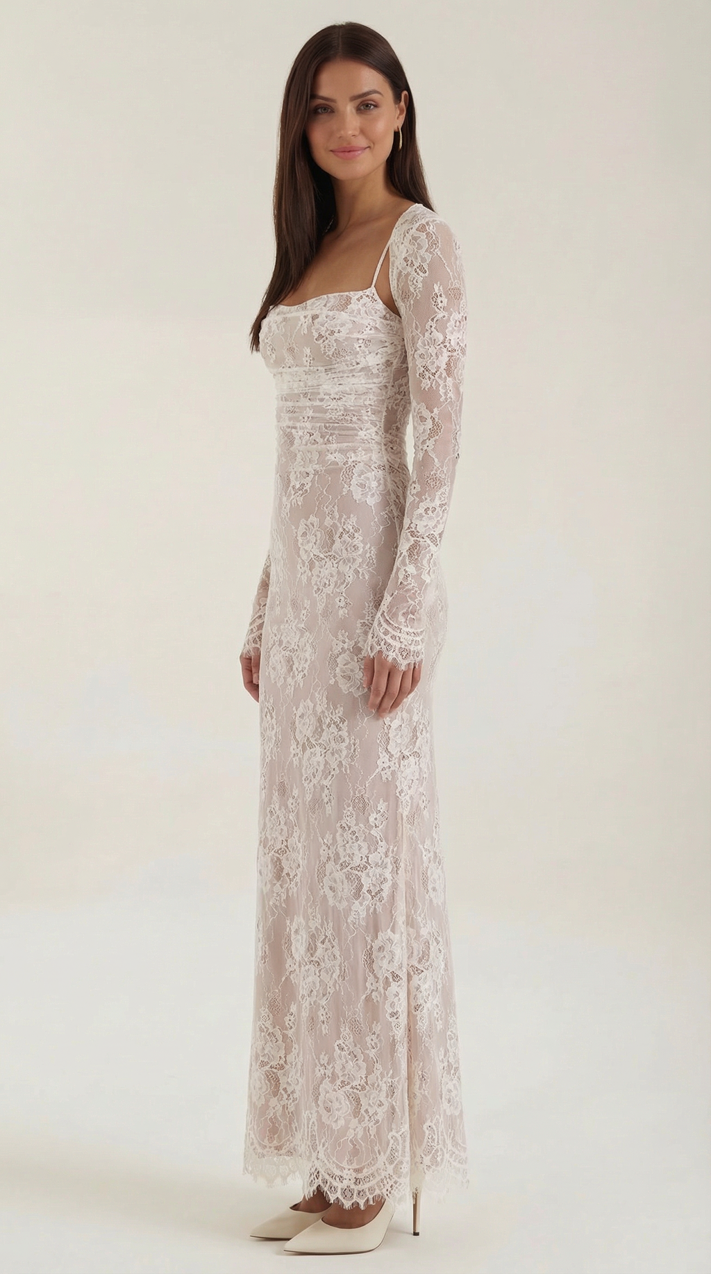 Women's Lace Maxi Dress V-Neck Sleeveless Floral Lace 1