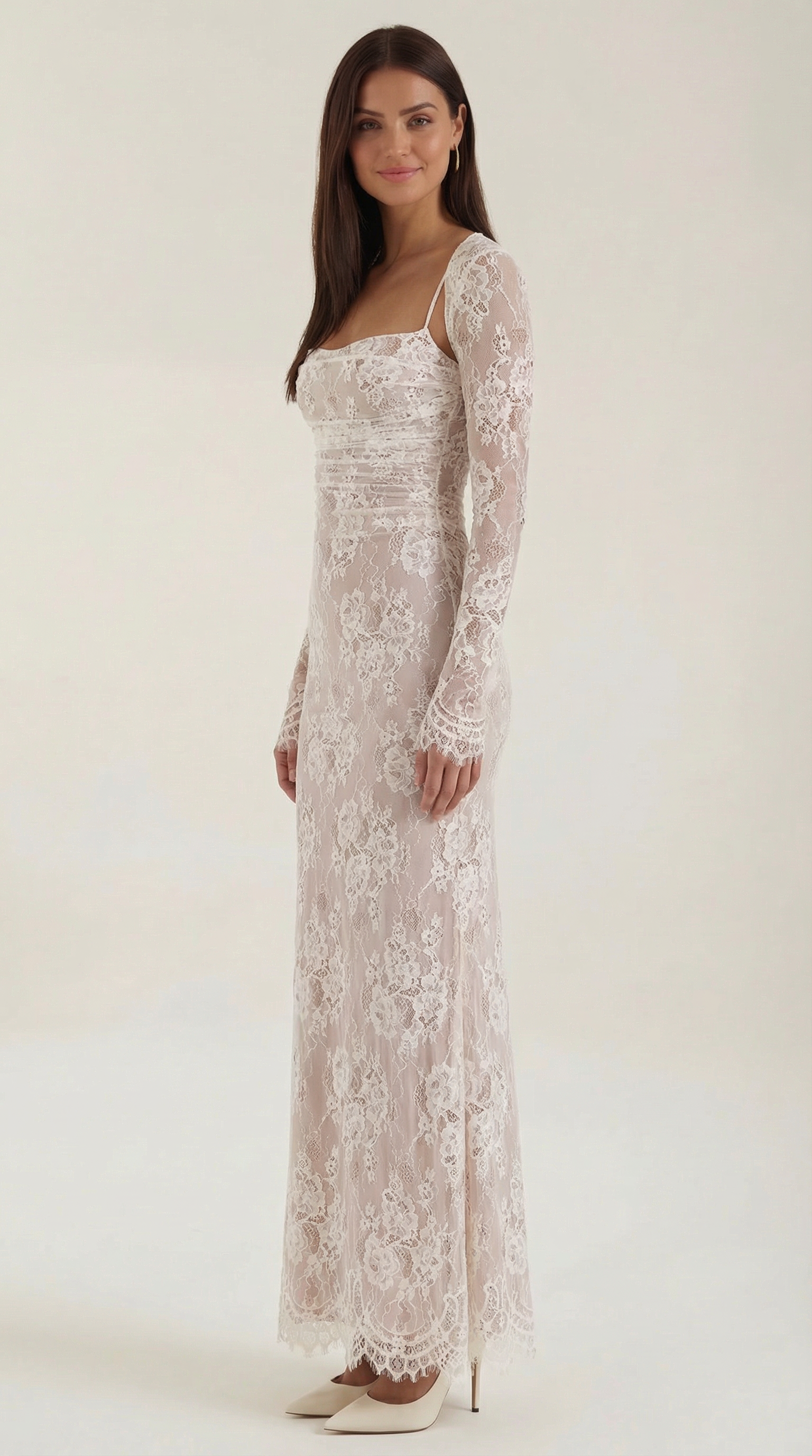 Women's Lace Maxi Dress V-Neck Sleeveless Floral Lace 1