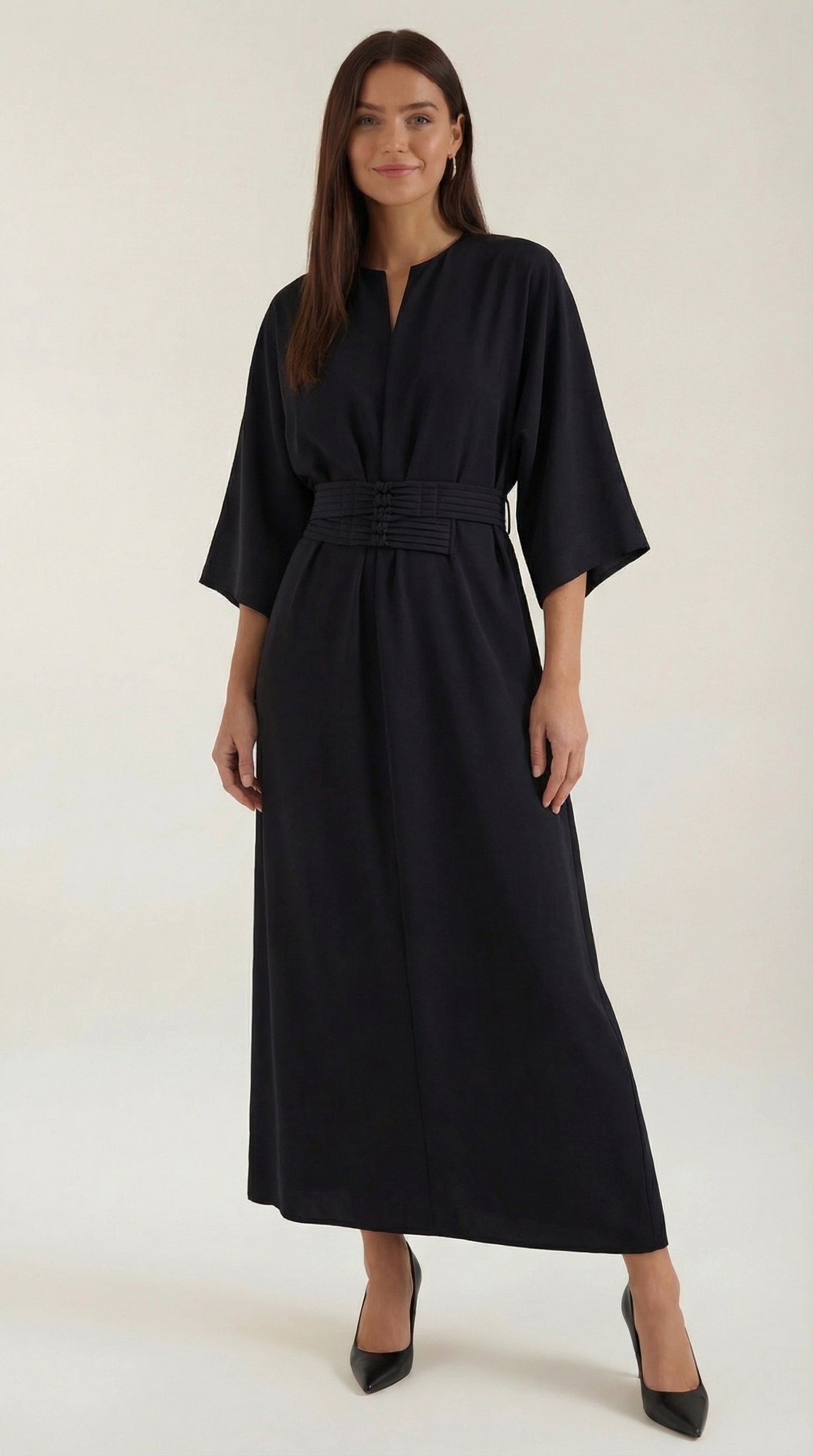 Women's Maxi Dress Belted Waist A-Line Long Dress 5
