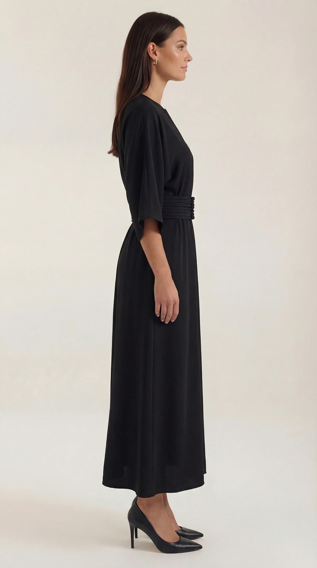 Women's Maxi Dress Belted Waist A-Line Long Dress 6