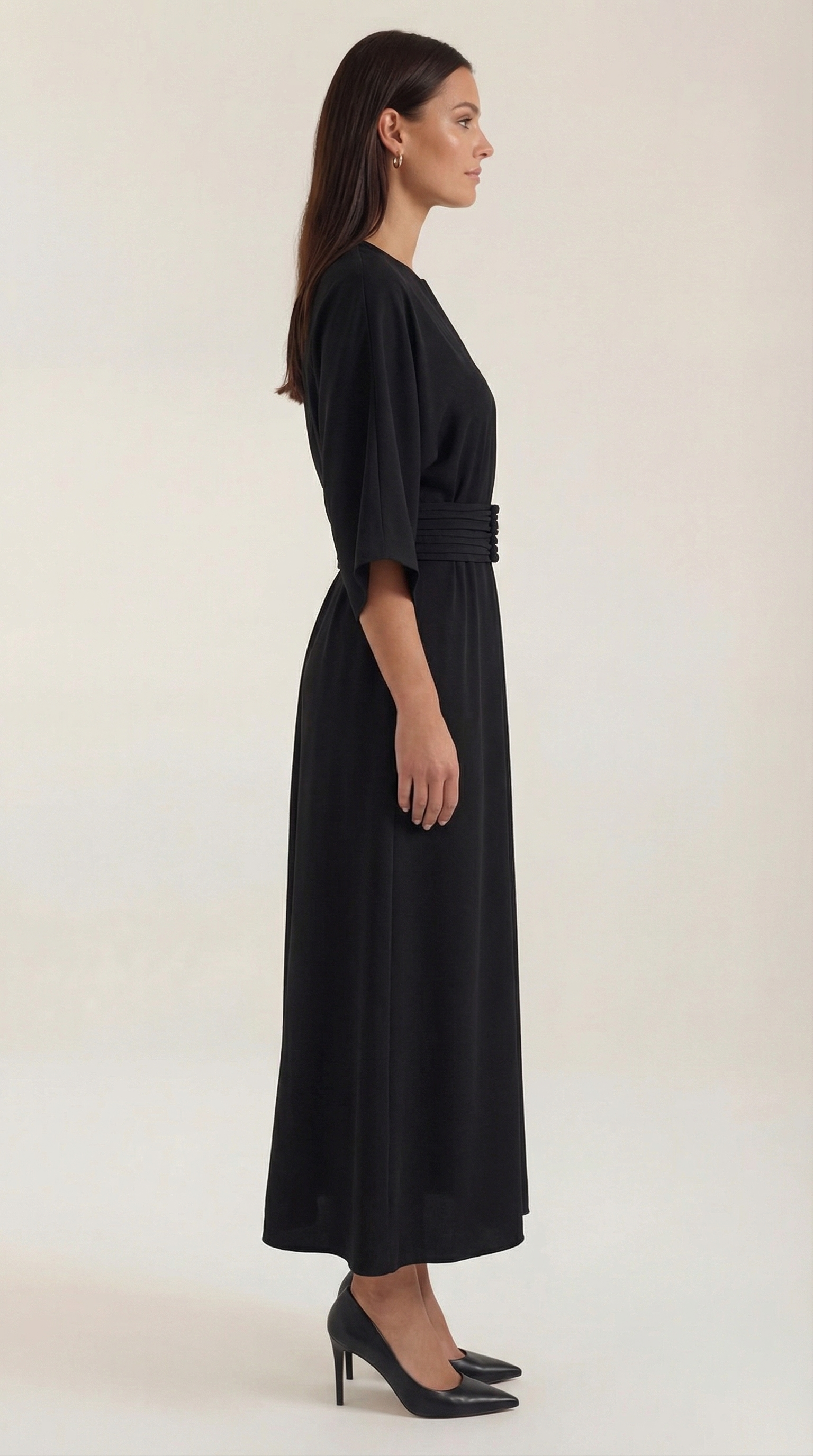 Women's Maxi Dress Belted Waist A-Line Long Dress 6