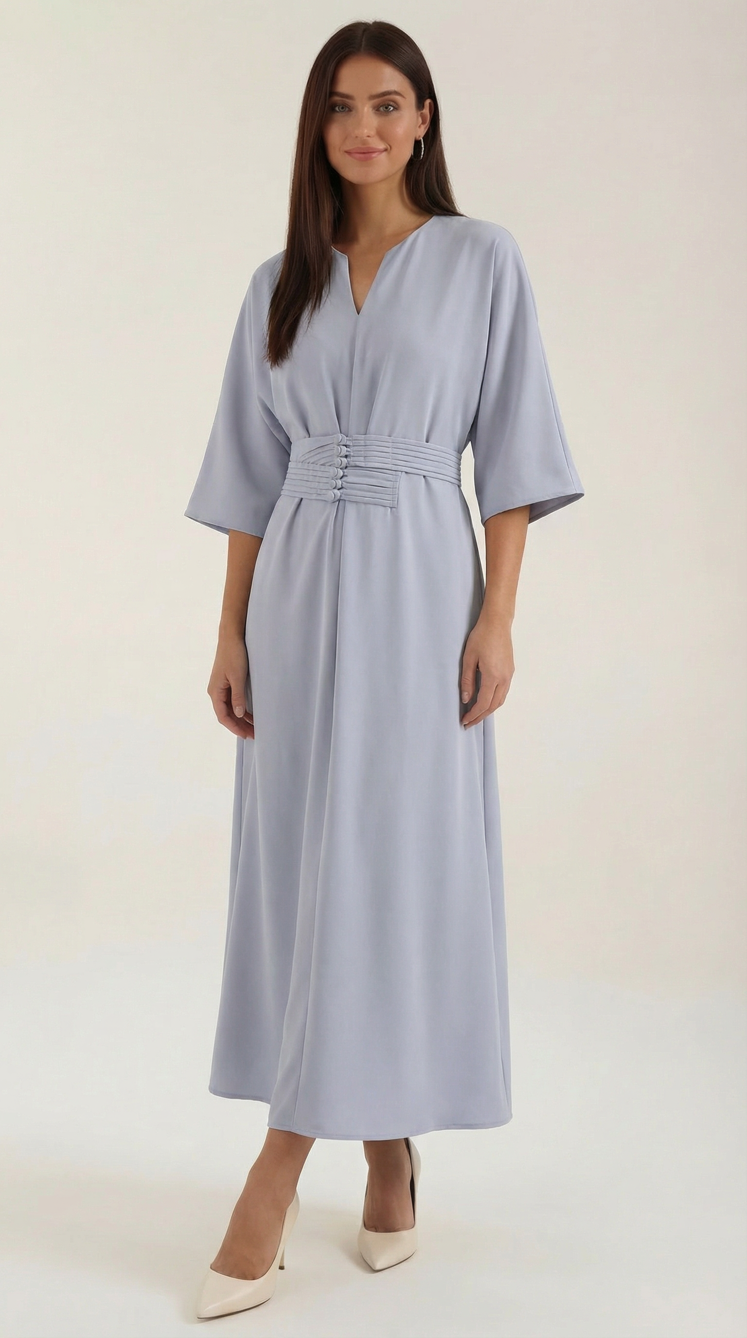 Women's Maxi Dress Belted Waist A-Line Long Dress 9