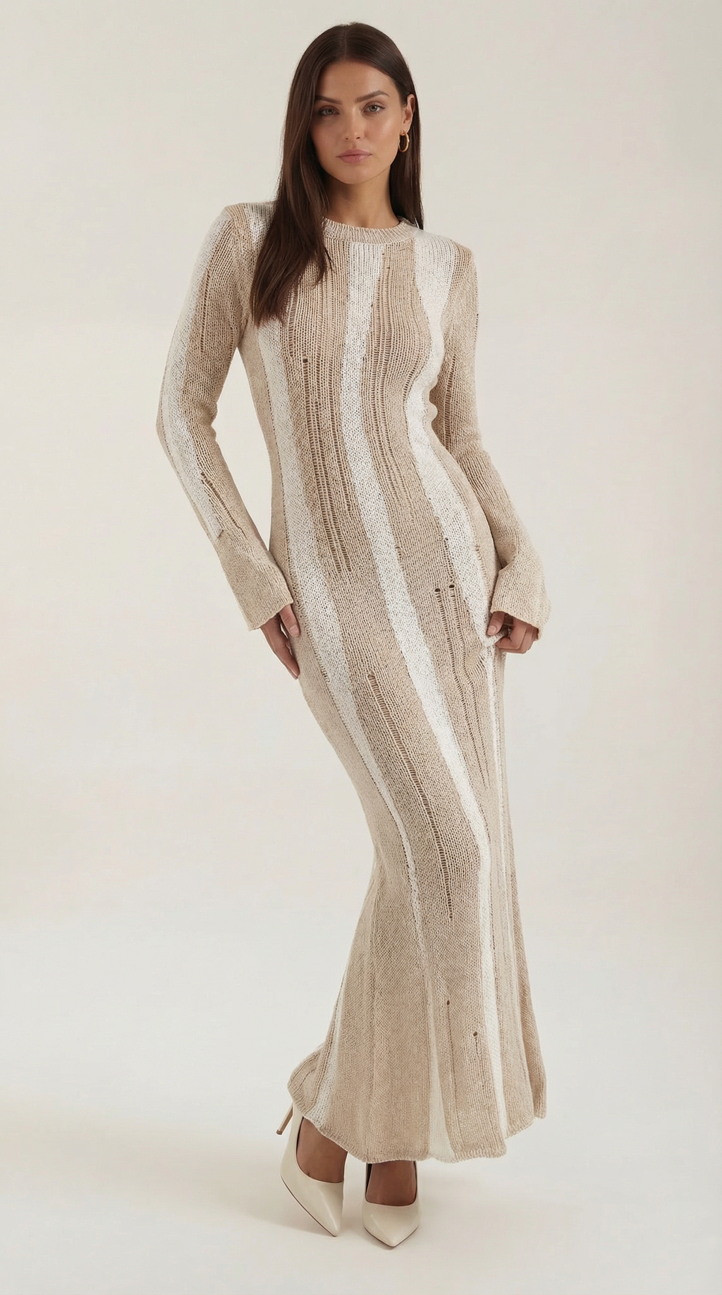 Women's Maxi Dress Knit with Bell Sleeves and Metallic Threading 0