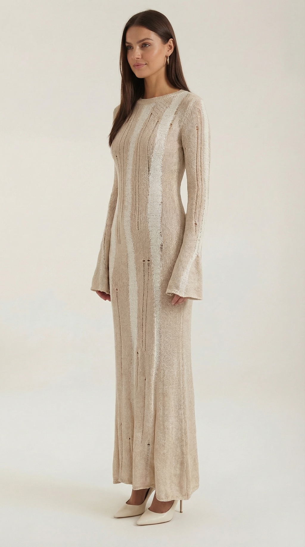Women's Maxi Dress Knit with Bell Sleeves and Metallic Threading 1