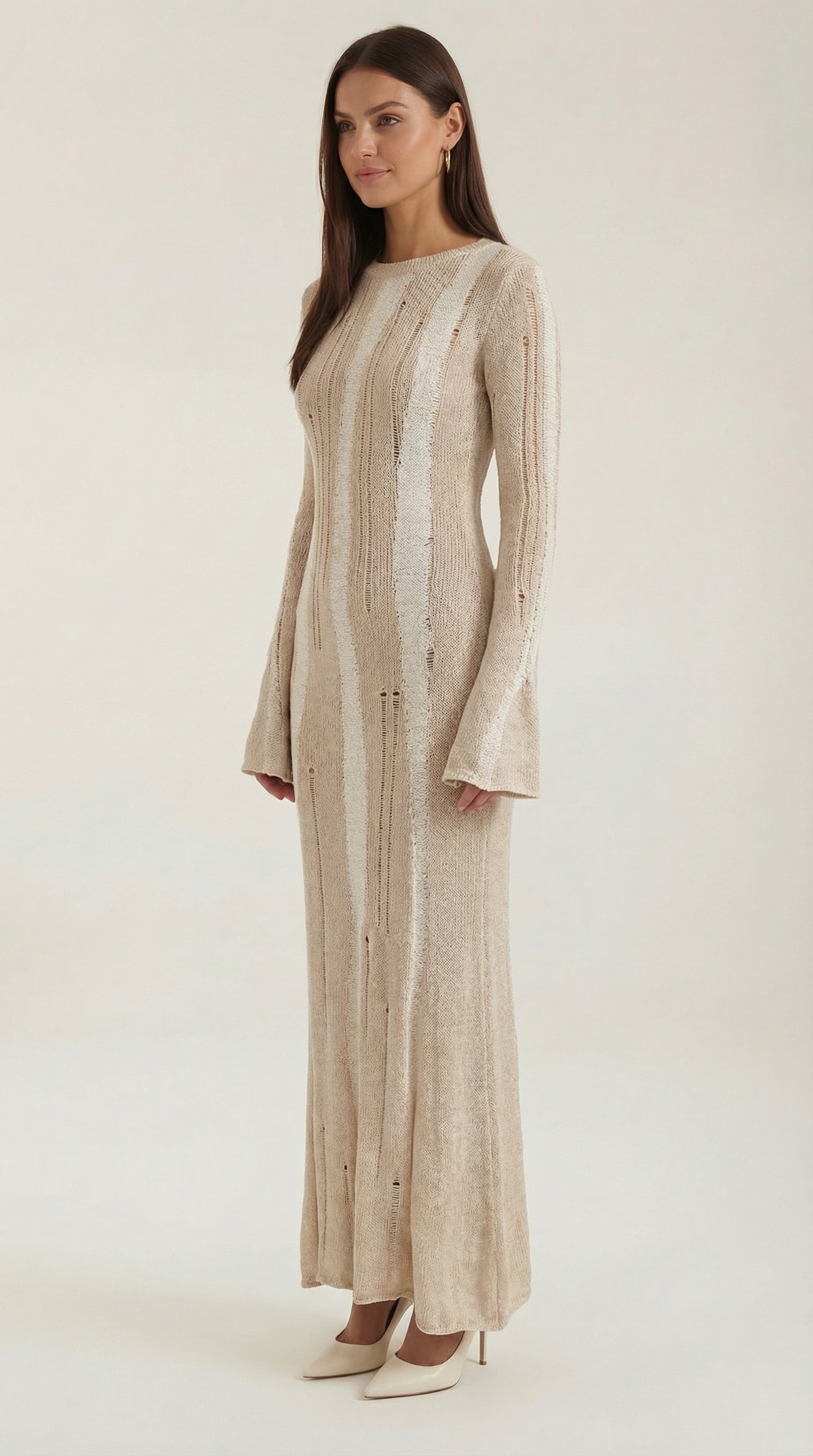 Women's Maxi Dress Knit with Bell Sleeves and Metallic Threading 1