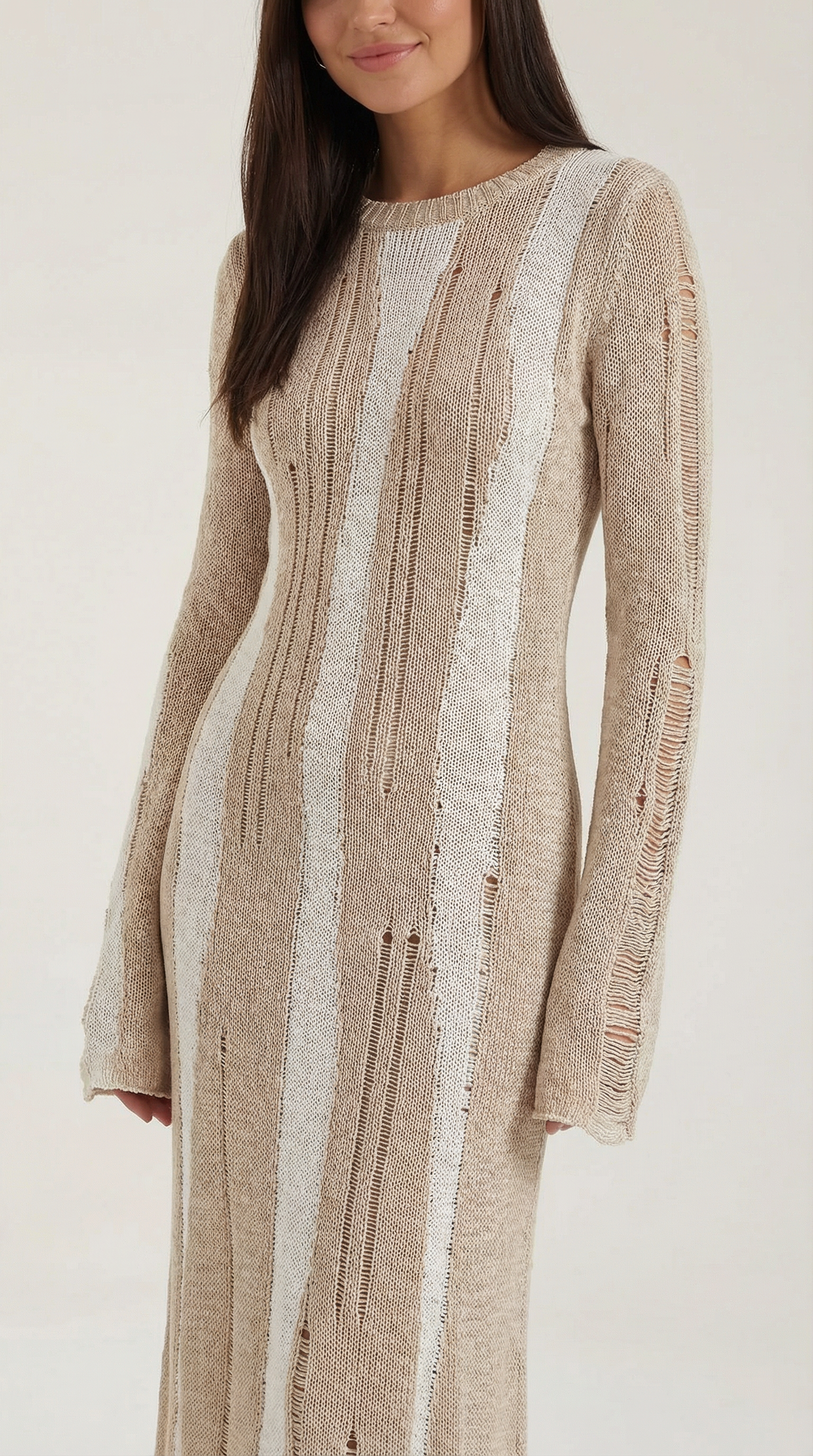 Women's Maxi Dress Knit with Bell Sleeves and Metallic Threading 2