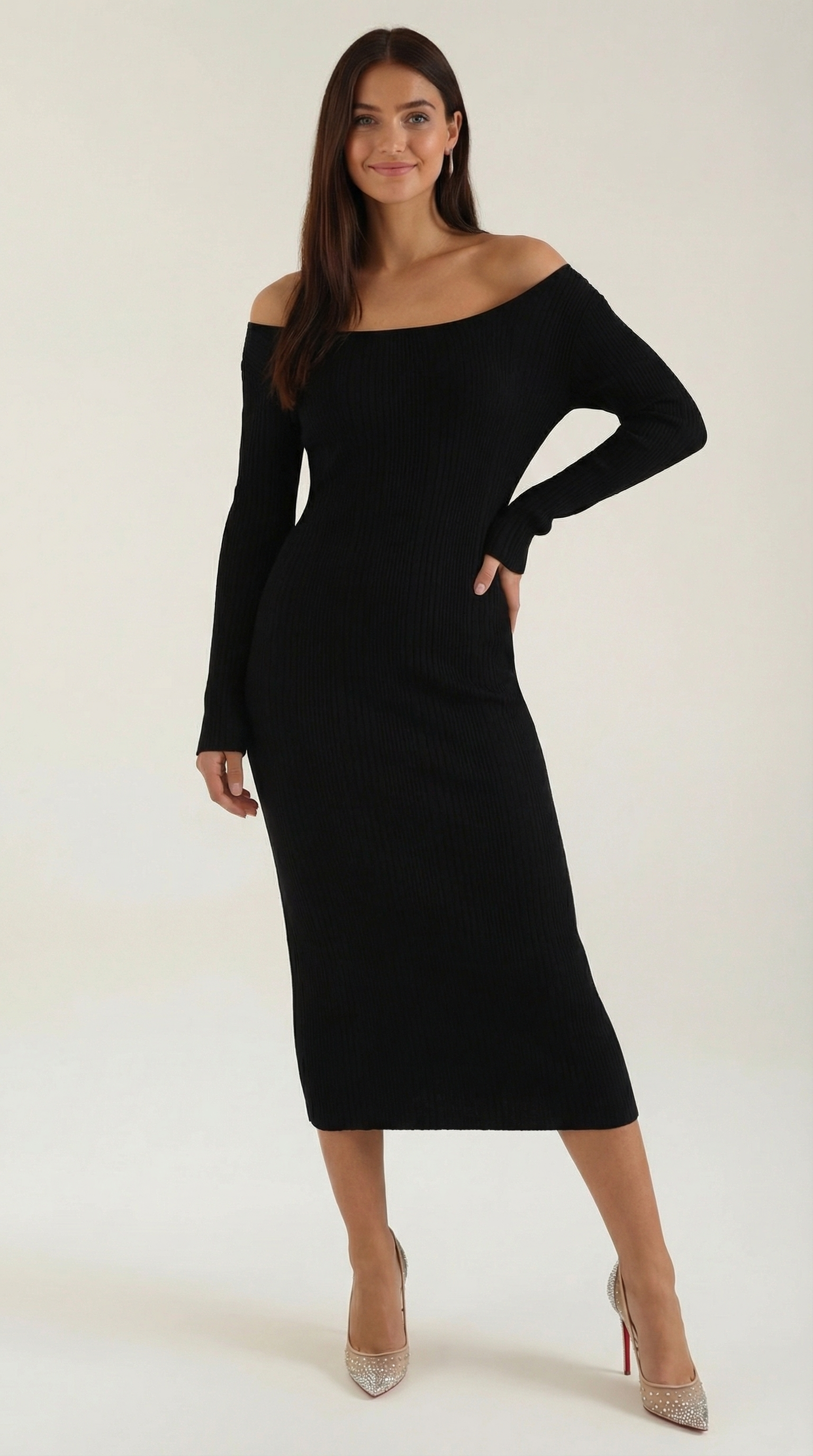 Women's Off-Shoulder Bodycon Maxi Dress Sleek Evening Gown 5