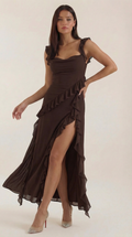 Women's Ruffled Maxi Dress V-Neck Flowy Boho Long Dress 0