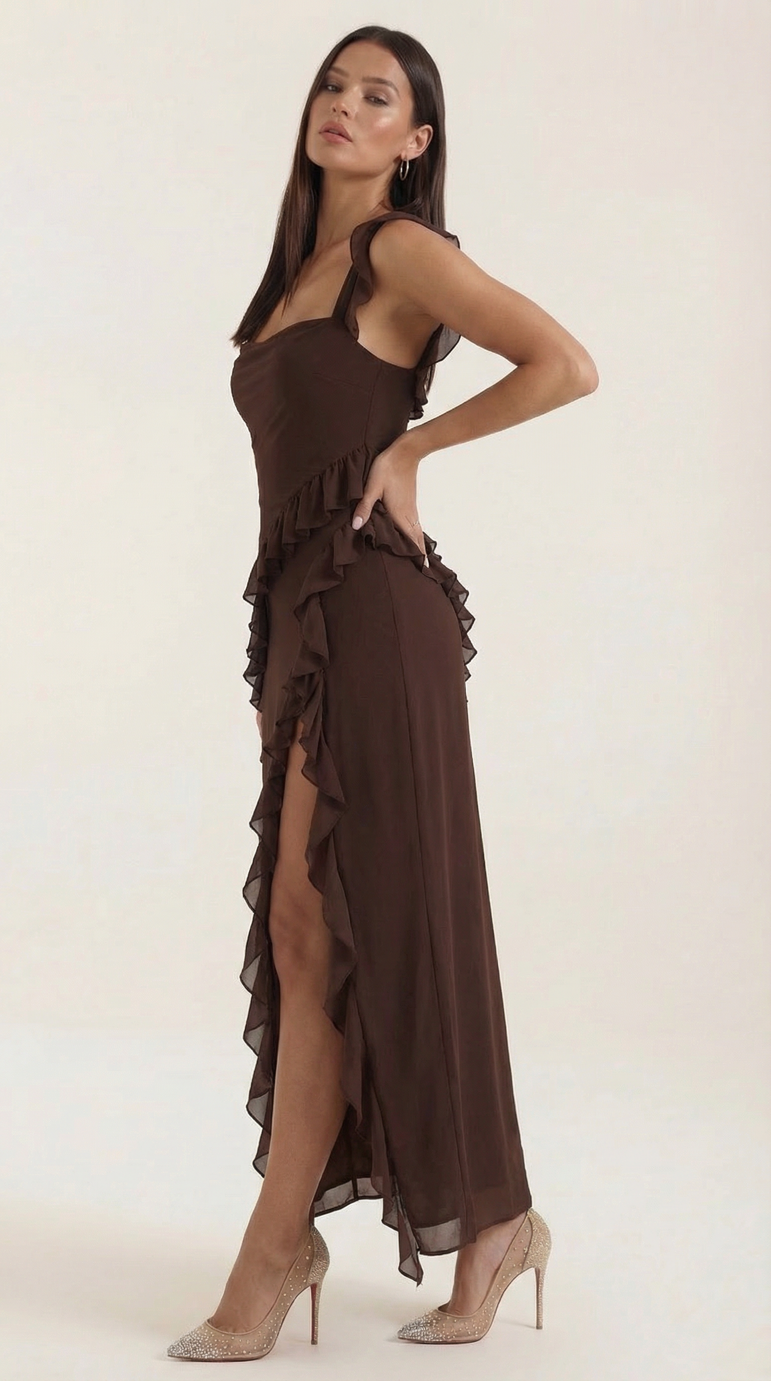 Women's Ruffled Maxi Dress V-Neck Flowy Boho Long Dress 1