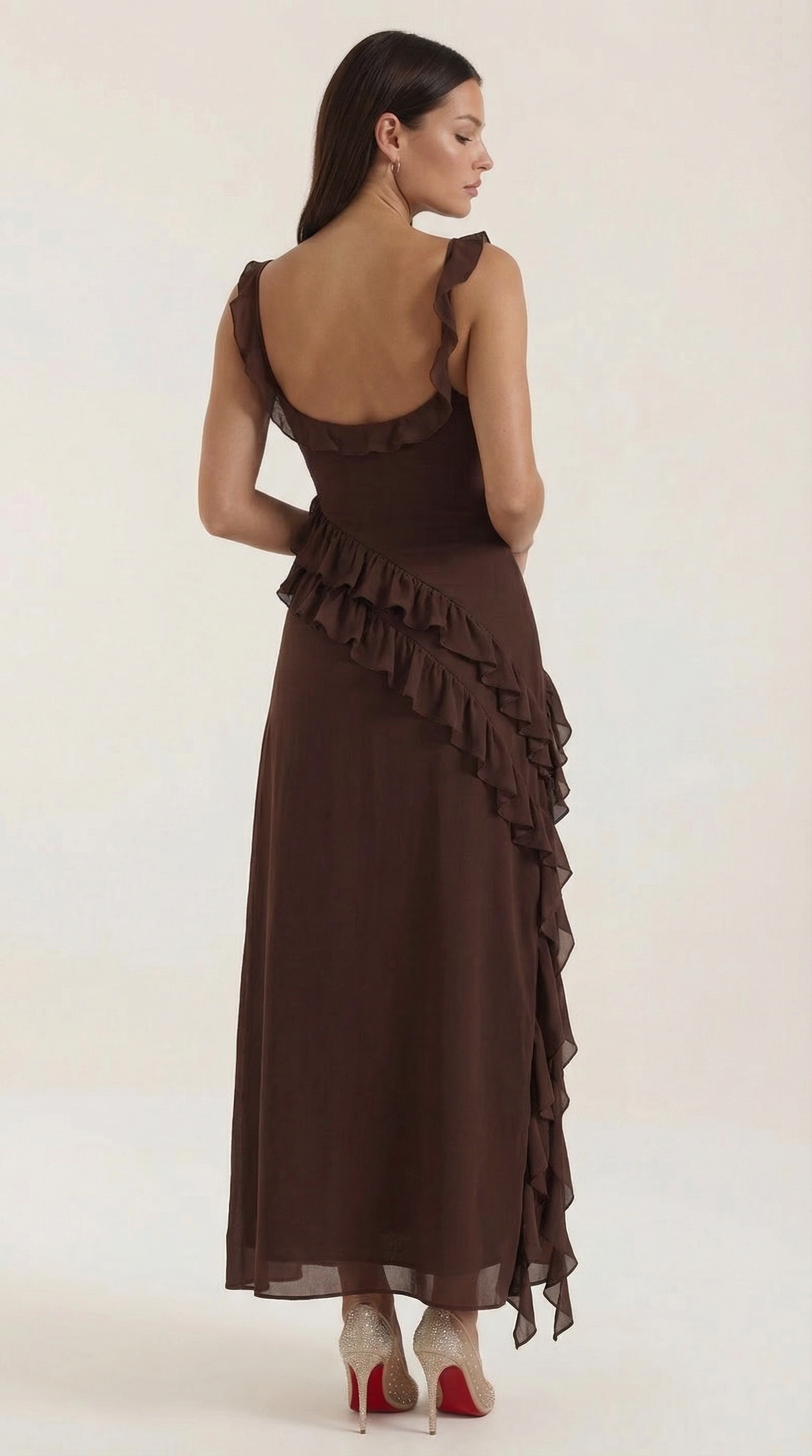 Women's Ruffled Maxi Dress V-Neck Flowy Boho Long Dress 3