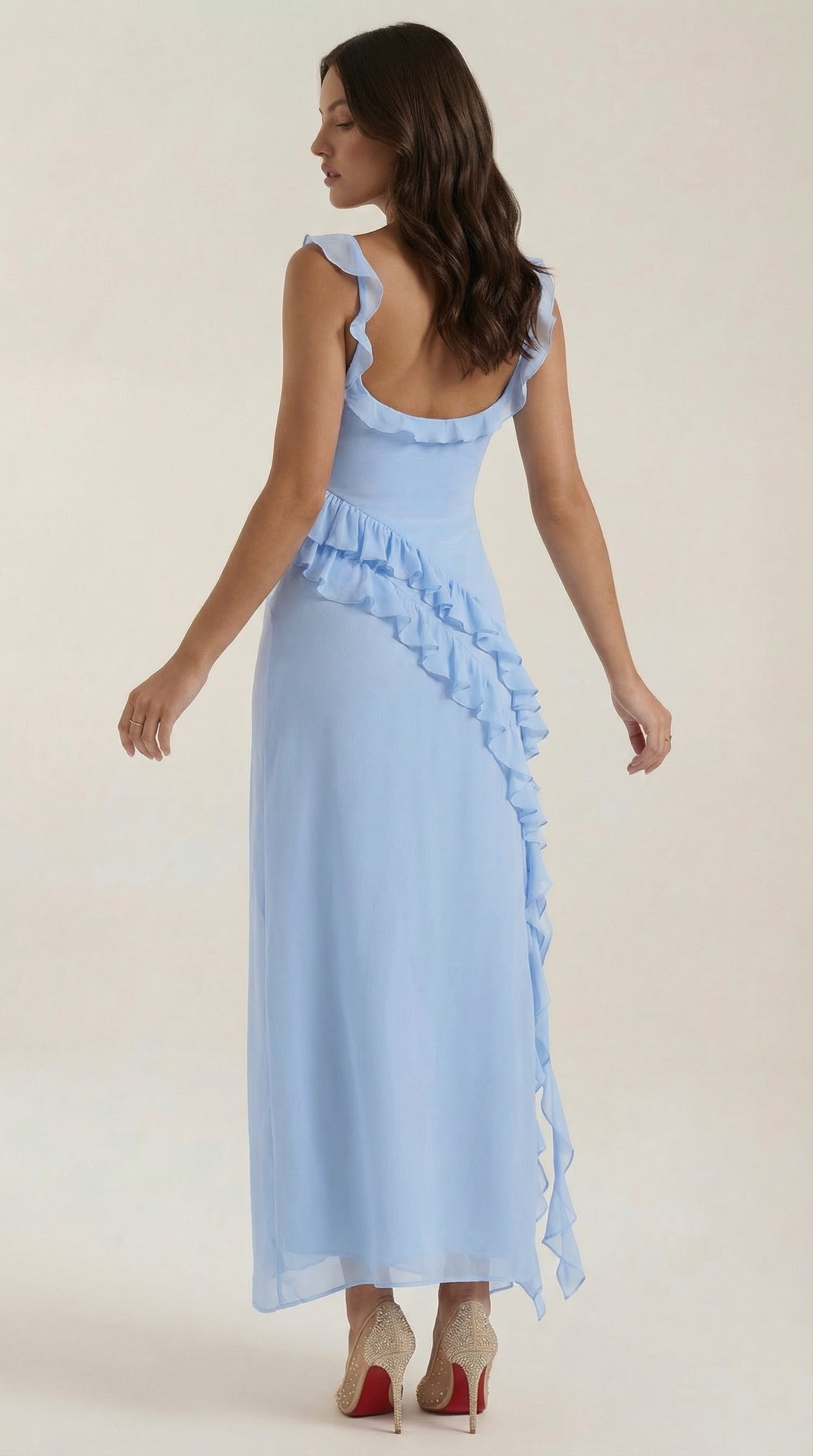 Women's Ruffled Maxi Dress V-Neck Flowy Boho Long Dress 8