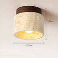 Rustic Travertine Ceiling Lamp – Wabi-Sabi Stone & Wood Flush Mount Ceiling Light, Japandi Lighting, Walnut or Natural Wood – TravaGlow
